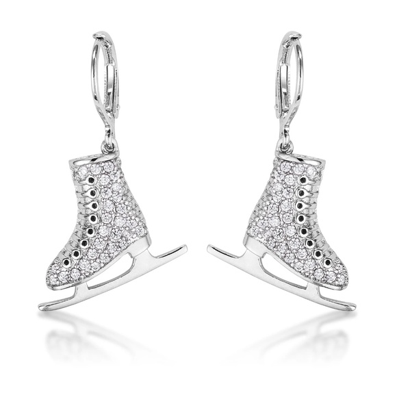 Delicate .85Ct Rhodium Plated Ice Skate Earrings - Picture 2 of 3